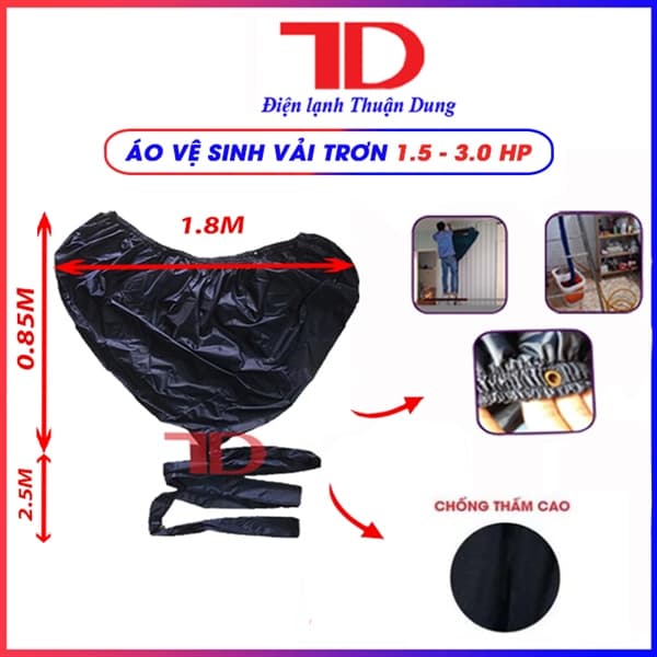 BN - Áo vệ sinh máy lạnh màu xanh dương (xanh đen) loại rẻ vải trơn, 1.8m loại thường