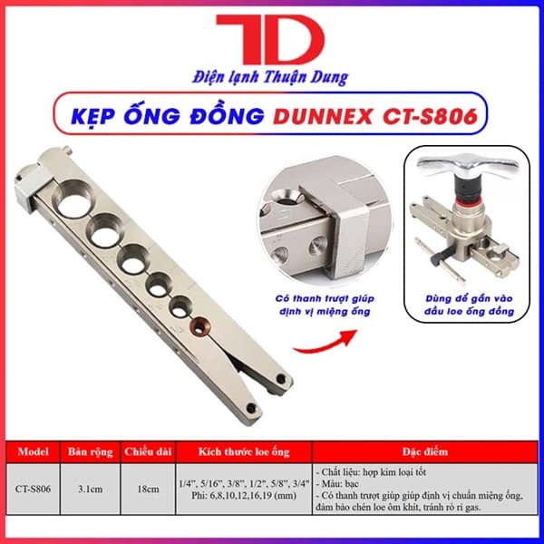 Kẹp Ống đồng Dunnex CT-S806, 3.1cm, có thanh gạt đính kèm theo kẹp ống 6 lỗ, 1/4", 5/16", 3/8", 1/2", 5/8", 3/4" (20 cái/thùng)